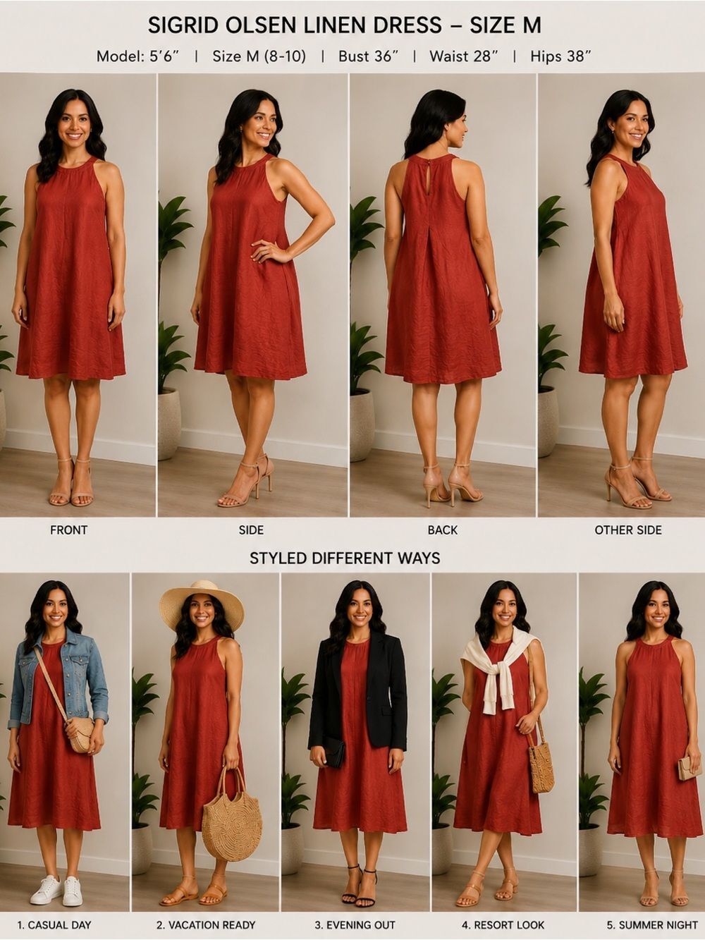 Sigrid Olsen Red Orange Linen Dress